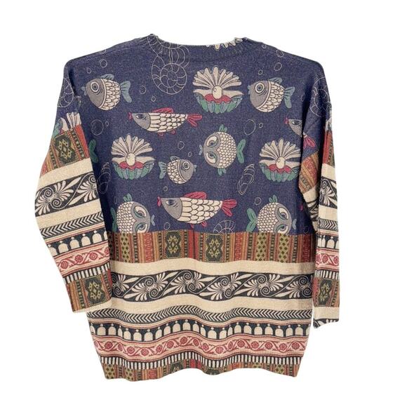 YESNO Fish Pearl Shell  Graphic Printed Oversized Pullover Sweater cashmere - Picture 2 of 6